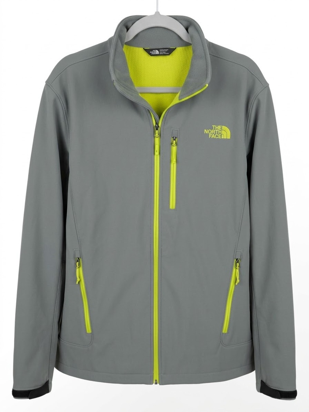 The North Face Men's Softshell Jacket - GreyLime Yellow Accent Zipper Mens XXL